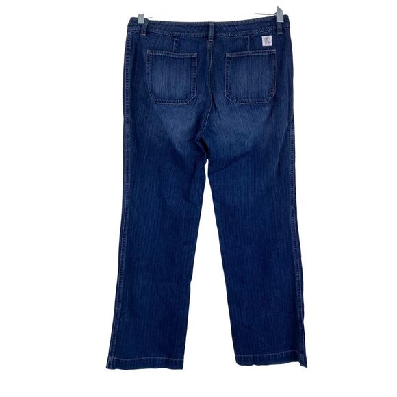 L-Ralph Lauren Sz 10 Y2K Blue Pinstriped Relaxed Wide Leg Jeans Patch Pockets - Picture 3 of 16